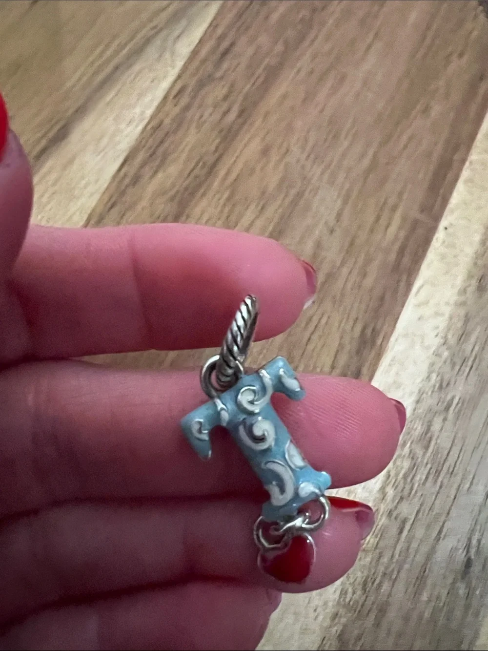 Brighton Blue Enamel 'T' Initial Charm with Red Heart Dangle